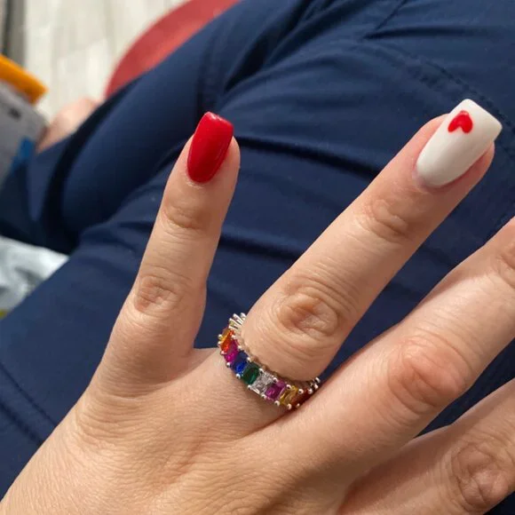 Neiman Marcus 18K Gold Plated Emerald-Cut Rainbow Eternity Ring - Picture 4 of 5